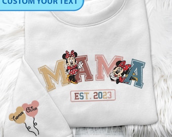 Personalized Disney Minnie Mama Embroidered Sweatshirt, Custom Kids Name Disney Sweater, Custom Minnie Mom Sweater, Mother's Day Gift