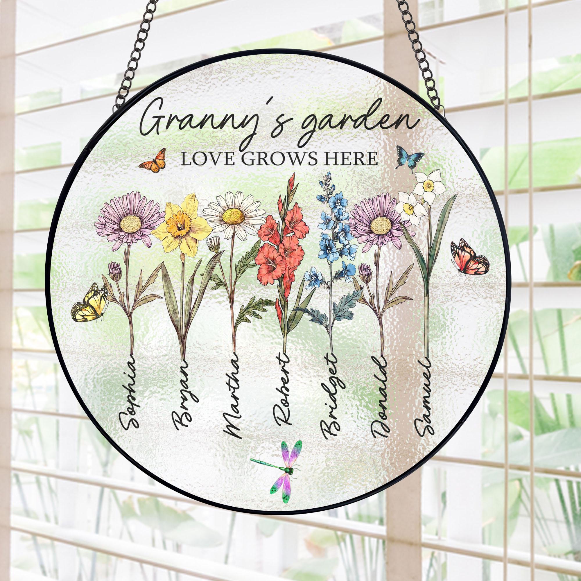 Personalized Granny's Garden Stained Glass, Custom Grandma Love Grows ...