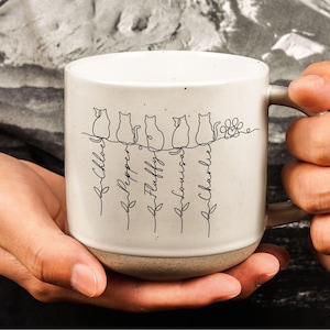 Personalized Cat With Name Pottery Mug, Custom Cat Mug Gift, Unique Cat Lover Present, Gift For Cat Owner, Family Gift, Pet Lover