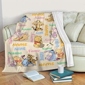 Personalized Name Blanket, Classic Honey Bear Blanket, Bear And Friend Blanket Name, Cartoon Blanket, Blanket Christmas Gifts Gift For Kids