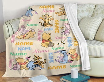 Personalized Name Blanket, Classic Honey Bear Blanket, Bear And Friend Blanket Name, Cartoon Blanket, Blanket Christmas Gifts Gift For Kids