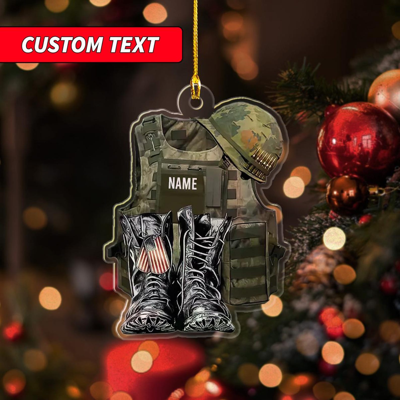 Personalized Veteran Car Ornament, Custom Name Veteran Ornaments