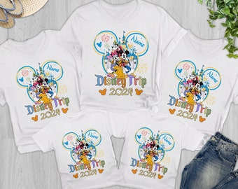 Chemises personnalisées de voyage en famille 2024, chemise personnalisée du monde du bonheur, t-shirt de vacances drôle de souris et d'amis, chemise de voyage de couple de la Saint-Valentin RE