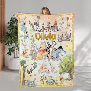 Custom Name Pooh Bear And Friends Blanket, Watercolor Disney Winnie The Pooh Blanket, Pooh Blanket, Magic Kingdom Blanket, Birthday Gift