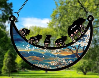 Personalized Mama Bear Suncatcher, Custom Bear Family Suncatcher, Gift For Mom Bear Gift, Mothers Day Gift, Mom Birthday Gift Window Hanging
