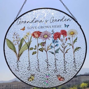 Custom Grandma's Garden Stained Glass, Personalized Love Grows Here ...
