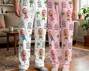 Best Dad Ever Pajama Pants with Faces, Father's Day Gifts for Dad Pajama Pants, Personalized Pajamas With Face, Custom Face Pajamas