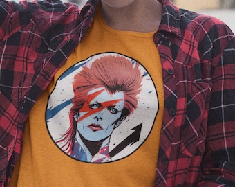 David Bowie T-Shirt. Ziggy Stardust on a 100% cotton heavyweight T-shirt.