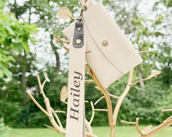Sleutelhanger portemonnee polskoord sleutelhanger polsbandje Leren sleutelhanger schoudertasje Sleutelhanger met portemonnee Gepersonaliseerde sleutelhanger Groot leren polsbandje