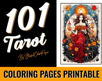 Tarot Coloring Pages - 101 Gothic Tarot Coloring Pages: Grayscale Adult Coloring Book PDF | Digital Download | Printable Pages