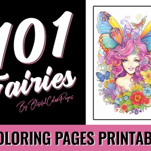 101 Fantasy Fairy Coloring Book Pages - Magical Fairy Coloring Pages, Forest Fairy Pages: Grayscale Adult Coloring Book PDF Download