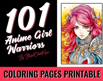 101 アニメ少女戦士 - 印刷可能なマンガ少女戦士のぬり絵ページ: グレースケールの大人用ぬり絵ブック PDF | デジタルダウンロード | 印刷可能なページ