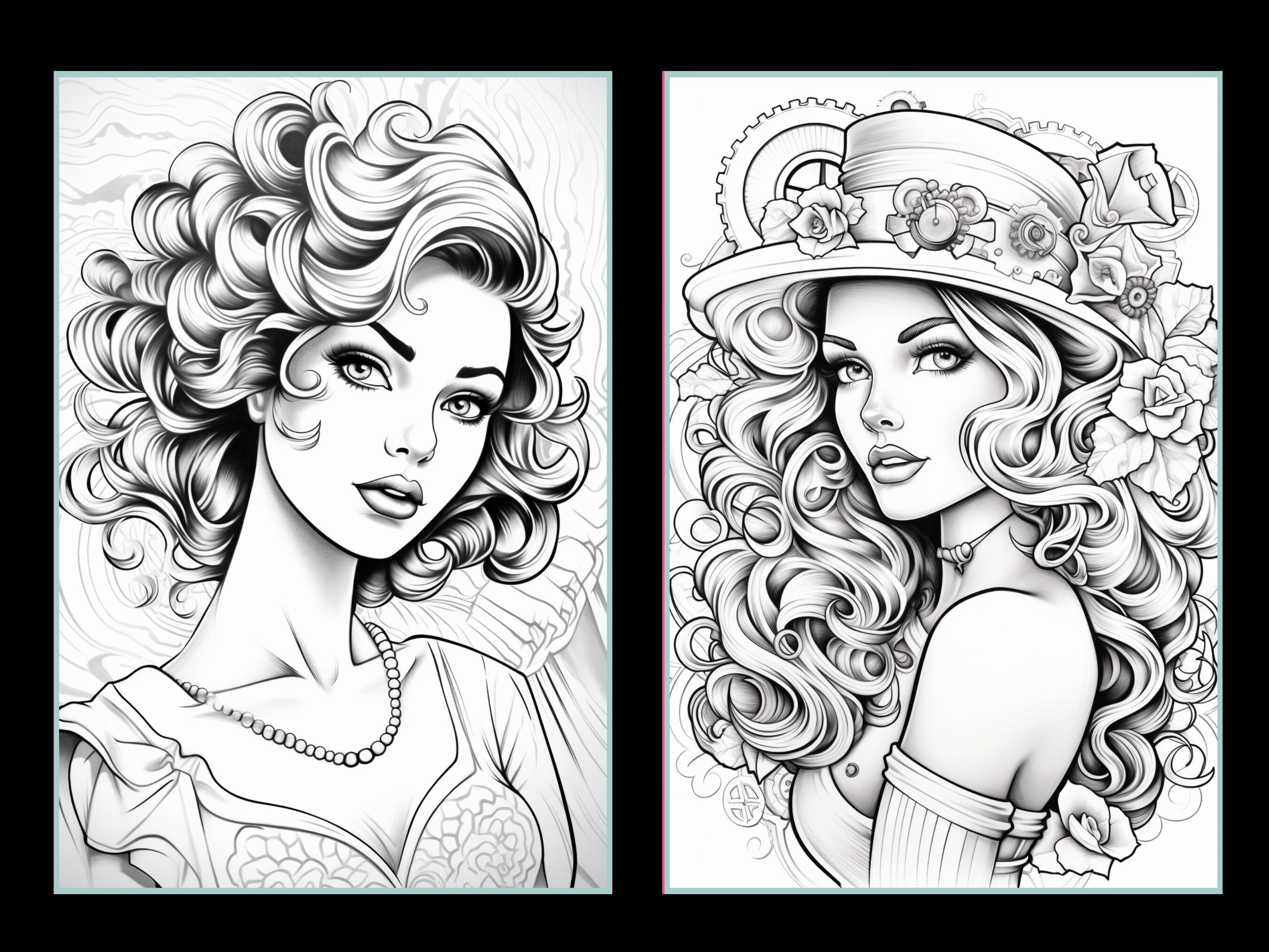 101 Pin up Girl Printable Anime Pin up Girls Coloring Pages: Grayscale ...