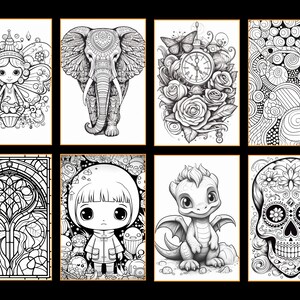 Discover the ultimate coloring pagebundle with this adult coloring book bundle. It includes a diverse range of digital coloring pages, perfect for de-stressing and artistic expression