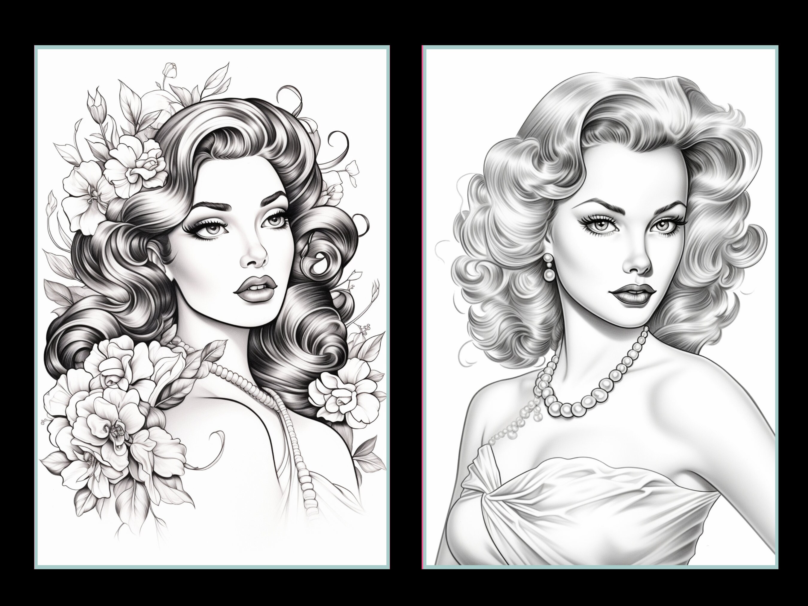 101 Pin up Girl Printable Anime Pin up Girls Coloring Pages: Grayscale ...