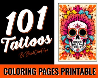 101 Tattoos - Printable Tattoo Coloring Pages: Grayscale Adult Coloring Book PDF | Digital Download | Printable Pages
