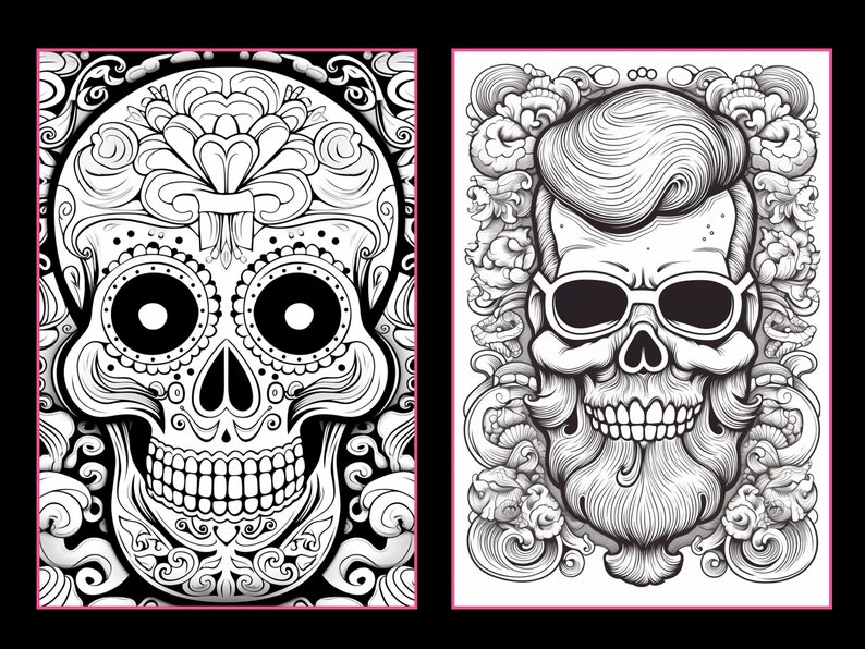101 Skulls Printable Skull Coloring Pages: Grayscale Adult Coloring ...