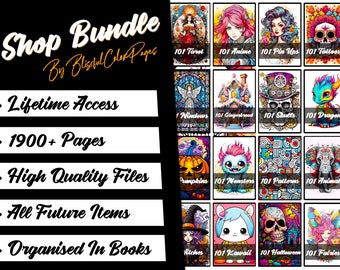 Coloring PageBundle, 1,900+ Printable Coloring Bundle, Mega Coloring Shop Bundle, Greyscale Coloring Book, Adult Digital Coloring Bundle