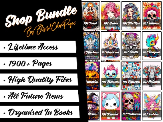 Coloring PageBundle, 1,900+ Printable Coloring Bundle, Mega Coloring Shop Bundle, Greyscale Coloring Book, Adult Digital Coloring Bundle
