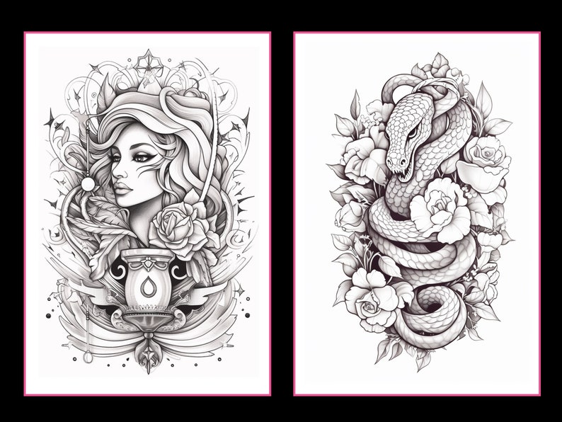 101 Tattoos Printable Tattoo Coloring Pages: Grayscale Adult - Etsy