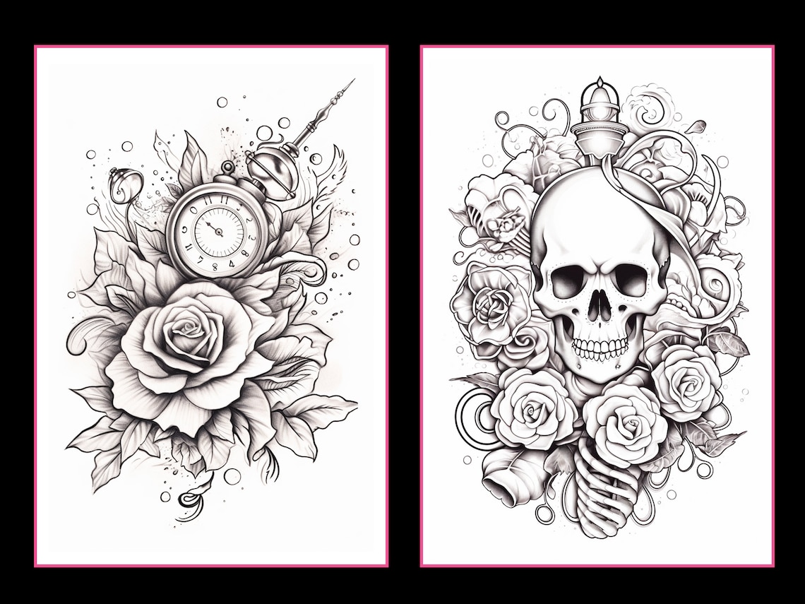 101 Tattoos Printable Tattoo Coloring Pages: Grayscale Adult - Etsy