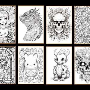 Pacchetto di pagine da colorare, pacchetto da colorare stampabile di oltre 1.900, pacchetto Mega Coloring Shop, libro da colorare in scala di grigi, pacchetto da colorare digitale per adulti immagine 5