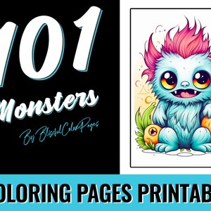 101 Adorbable Monsters - Printable Monster Coloring Pages: Grayscale Adult Coloring Book PDF | Digital Download | Printable Pages