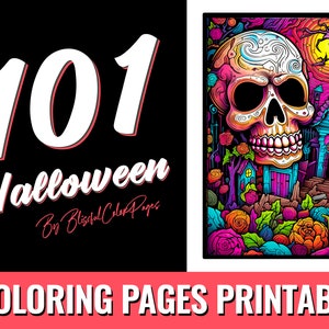101 Halloween - Printable Halloween Coloring Pages: Grayscale Adult Coloring Book PDF | Digital Coloring Book | Printable Halloween Pages