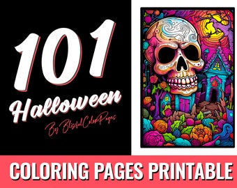 101 Halloween - Printable Halloween Coloring Pages: Grayscale Adult Coloring Book PDF | Digital Coloring Book | Printable Halloween Pages