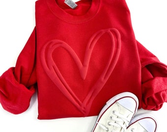 Embossed Valentine's Day Sweatshirt, Puff Print Double Heart Sweatshirt, Heart Puff Sweatshirt, Hearts Sweatshirt, Valentines Day Gift Idea