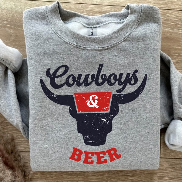 Cowboys and Beer Crewneck Sweatshirt,Beer Crewneck, Cowgirl, Rodeo, Trendy Women's, western pullover, Country Concert Sweater, Bull Crewneck