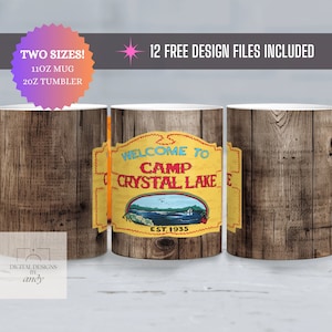 Tasse UND Becher Sublimation Bundle: Camp Crystal Lake | 11oz Tassenverpackung | 20oz Becher| PNG und PDF| Digitaler Download