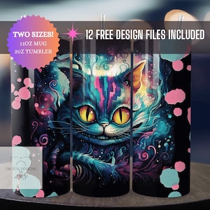 Mug AND Tumbler Sublimation Bundle: Alice In Wonderland Cat| 11oz mug wrap | 20oz tumbler| PNG and PDF
