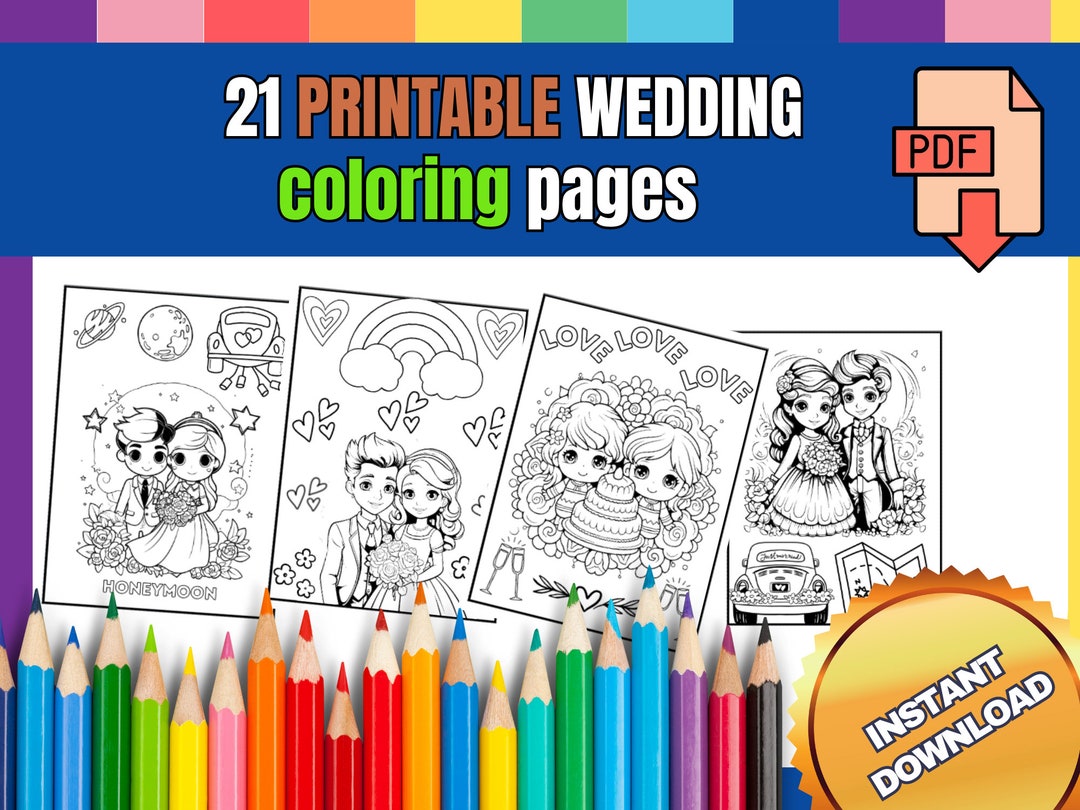 Wedding Coloring Book Printable. 21 Printable Coloring Pages for ...