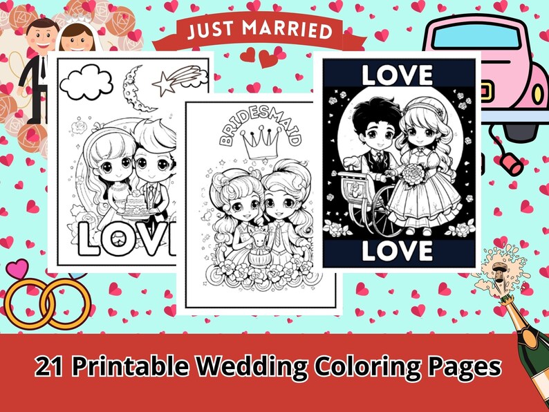Wedding Coloring Book Printable. 21 Printable Coloring Pages for ...