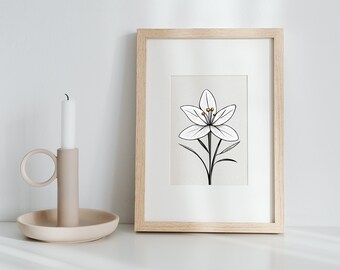Botanical Print: Modern Floral Art, Digital Download, Printable Wall Decor, Black and White Flowers, Wildflower Line Drawings