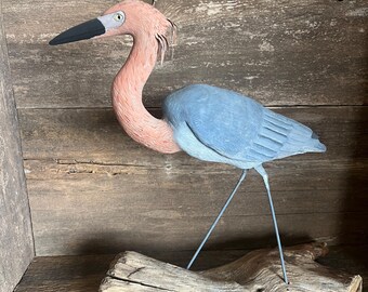 Reddish Egret on Driftwood Carving - Hand Made