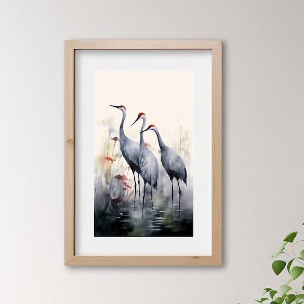 Watercolor art print cranes poster