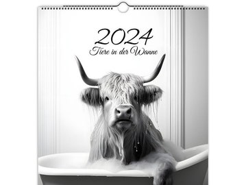 Tierkalender 2024 lustig Wandkalender mit Tiere lustig schwarz weiß Dekoration Kalender 2024 Familienkalender Monatsplaner