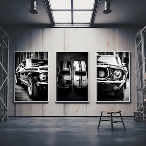 Poster retrò Ford Mustang GT 500 - Poster di auto d'epoca per ufficio o soggiorno Muscle Car Camaro SS Poster Mustang GT Stampa artistica Camaro