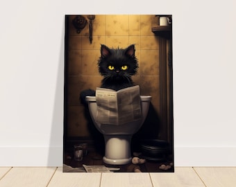Lustiger Katze auf Toilette Kunst Katze Digitaldruck Badezimmer Dekoration Katze auf Klo Kunst für Badezimmer Kunstdruck Tiere auf Toilette