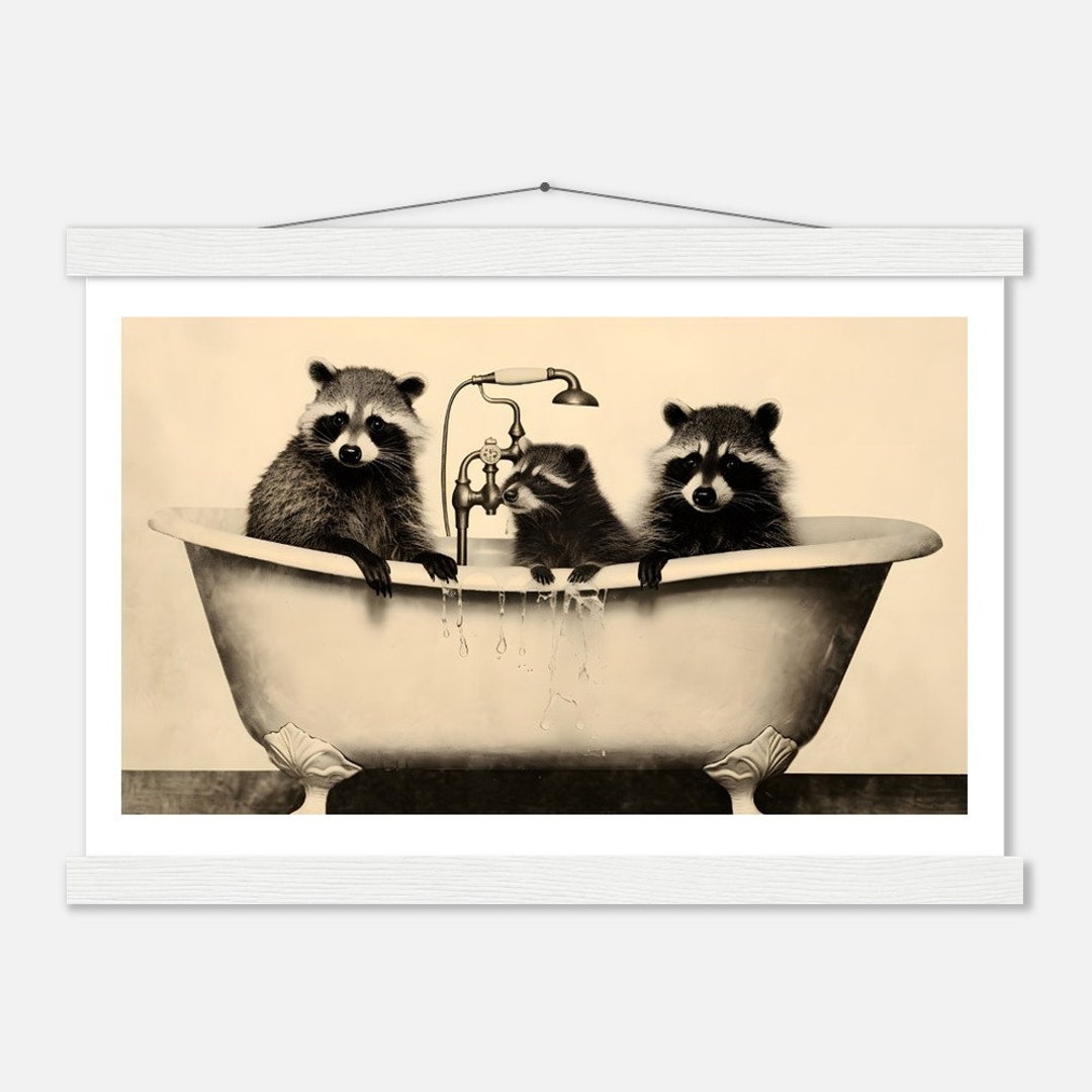 Raccoon Poster Funny Animal Wall Art for Bathroom Decor Bathtub Wall ...
