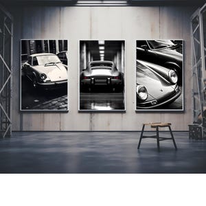 Decorazione da parete Porsche retrò argento - Poster di auto d'epoca per ufficio o soggiorno - Decorazione murale per auto sportive classiche per la camera degli uomini