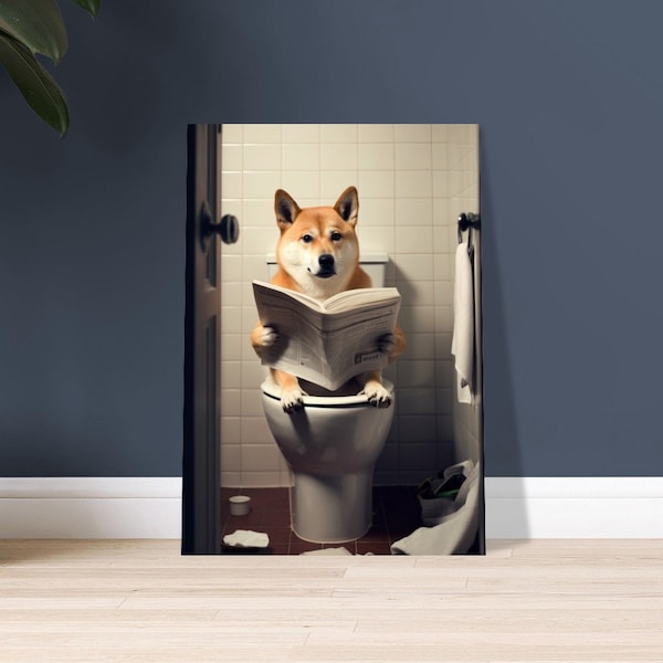 Shiba Inu sur les toilettes Art Shiba Inu Impression numérique Décoration de salle de bains Shiba Inu sur les toilettes Art pour salle de bains Art Print Animaux sur les toilettes