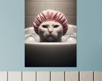 Poster Grumpy Cat lustiger Kunstdruck Katze Portrait Katze in Badewanne Poster Dekoration Badezimmer Kunstdruck