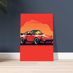 Red Porsche 911 Turbo Poster - Sleek Automotive Wall Art, Classic Car Illustration for Collectors, Vintage Sports Car Enthusiast Decor