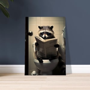 Lustiger Waschbär auf Toilette Kunst Waschbär Digitaldruck Badezimmer Dekoration Waschbär auf Klo Kunst für Badezimmer Kunstdruck Tiere