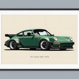 グリーンポルシェ 911 ターボ車のポスターイラストプリント壁アート子供のための男の子の部屋の装飾子供ホームオフィスアート子供の保育園の装飾