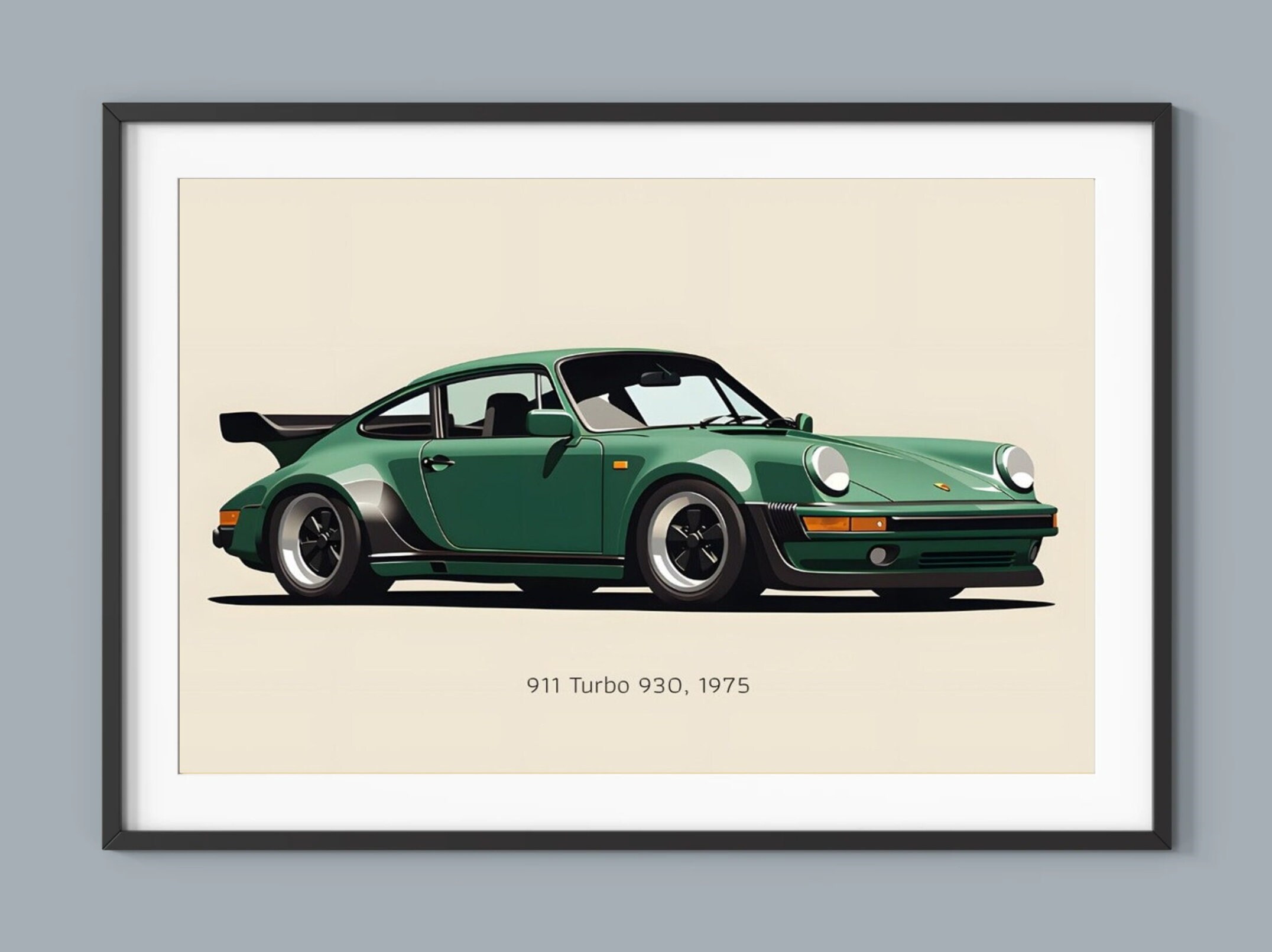 Green Porsche 911 Turbo Car Posters Illustration Prints Wall Art