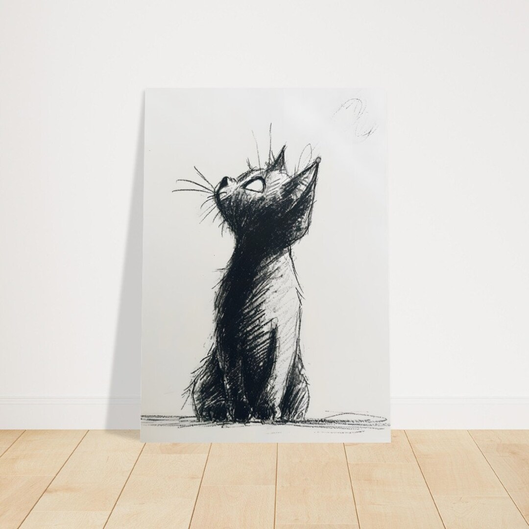 Black and White Cat Drawing - Minimalist Poster | Art Print for Animal ...